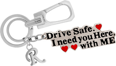 MGP FASHION Metal Drive Safe Message With Alphabet R Locking Hook High Quality Gift For Friend And Family Keyring (Silver Black Red) Key Chain