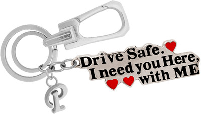 MGP FASHION Metal Drive Safe Message With Alphabet P Locking Hook High Quality Gift For Friend And Family Keyring (Silver Black Red) Key Chain
