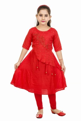 BURBN Girls Casual Kurti and Legging Set(Red Pack of 1)