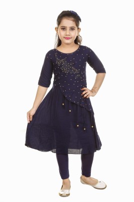 BURBN Girls Casual Kurti and Legging Set(Dark Blue Pack of 1)