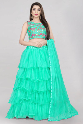Divastri Embroidered Semi Stitched Lehenga Choli(Light Green)