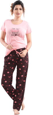 DZZO Women Printed Pink Top & Pyjama Set