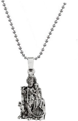 M Men Style Religious Lord Radha Krishna Locket With Chain Sterling Silver Zinc, Metal Pendant Set