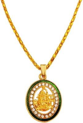 M Men Style Religious Shiv Bholenath Mahadev Shankar Locket With Chain Gold-plated Cubic Zirconia Brass Pendant Set