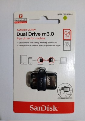 SanDisk OTG 3.0 Dual Drive 64 GB OTG Drive(Silver, Black, Type A to Micro USB)
