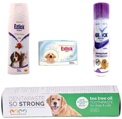 Extick Powder 100 gm with 200 ml Shampoo & Soap & 75 g Denta Paste Combo for both cats & Dogs Anti-fungal, Anti-itching for both cats & Cat Shampoo(200 ml)
