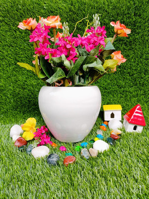 Niyara stylish white colour medium ceramic planters pot Plant Container Set(Ceramic)