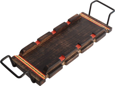 VarEesha Hand-made Mango Wood Serving Tray with Iron handles Tray(Tray)