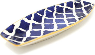 The Earth Store Ceramic Handcrafted Microwave Safe Moroccan Yellow Blue Serving Tray Plate/Food Platter Kitchen & Table Top Snack Serving Platter for Breakfast, Dining Ta