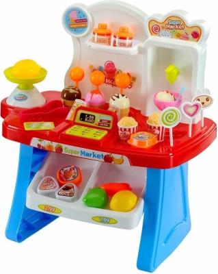 HIM TAX Battery Operated 34 Pcs Kids Mini Market Supermarket Play Set Multi Color