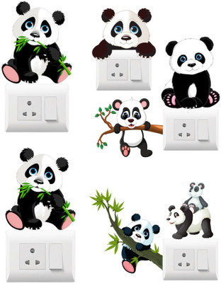 Delight Decor 10 cm Panda With Green Leaves Switch Board Sticker Self Adhesive Sticker(Pack of 1)