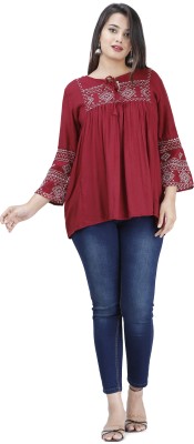 Nav Nitya Fashion Women Embroidered Flared Kurta(Maroon)