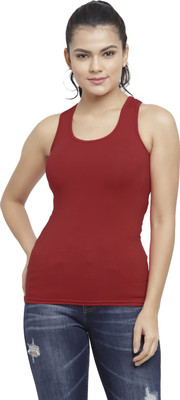 N-gal Casual Sleeveless Solid Women Maroon Top