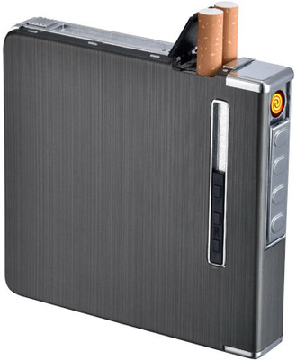 GREYFIRE USB Rechargeable Multifunctional New 20 Sticks Cigarette Case Box Cigarette Lighter(Black)