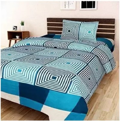 MAA MEVA FAB 150 TC Polycotton Single Geometric Flat Bedsheet(Pack of 1, Blue)