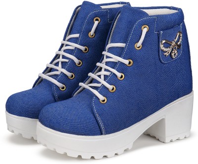 Coyo Walk New Stylish Girl's High Heel Boot's For Women's/Ladies/Female/Girls Trendy Fashionable Lightweight Comfortable Partywear, Casual wear Lace-UpCasual Stylish Boots/ Boots For Women Boots For Women(Blue)