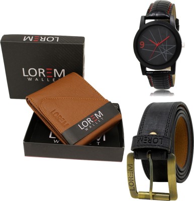 LOREM Belt, Wallet & Watch Combo(Tan, Black, Black)