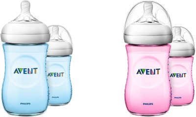 PHILIPS Avent Natural 2.0 Pink & Blue Feeding Bottle 260ml SCF034/10 (2pc Pack) - 260 ml(1 PINK + 1 BLUE)