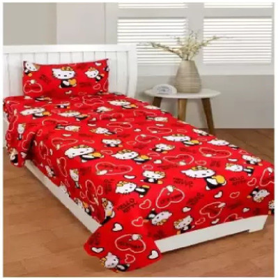 MAA MEVA FAB 150 TC Polycotton Single Cartoon Flat Bedsheet(Pack of 1, Red)