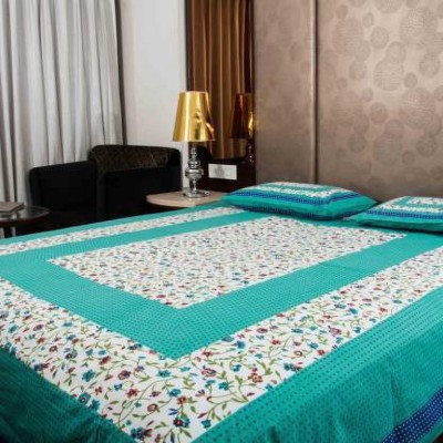 FABBON INDIA 280 TC Cotton Double Jaipuri Prints Flat Bedsheet(Pack of 1, Light Green)