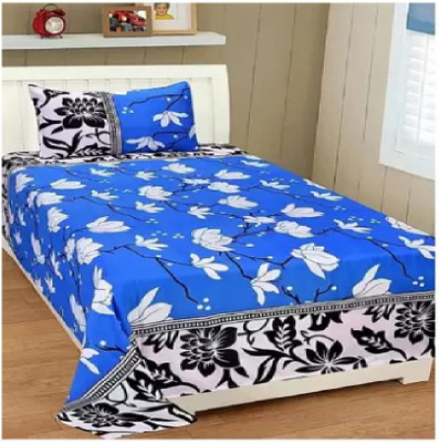 MAA MEVA FAB 150 TC Polycotton Single Floral Flat Bedsheet(Pack of 1, Blue)