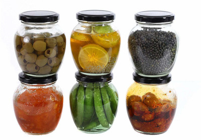MOOZICO Glass Grocery Container  - 400 ml(Pack of 6, Black)