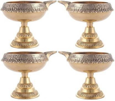 A & S VENTURES A&S Ventures Brass Diwali Kuber Deepak On Stand Diyas Table Diya Set Brass Brass (Pack of 4) Table Diya Set Brass (Pack of 4) Table Diya Set(Height: 3 inch)