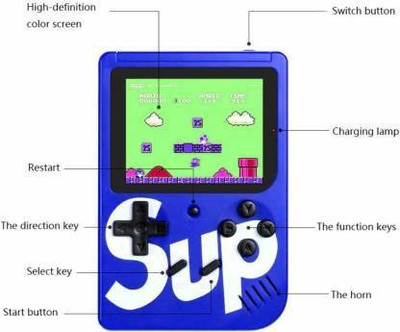 GLARIXA Portable Handheld New Looking SUP 400 in 1 USB Rechargeable Retro Game Box 1 GB with Mario/Super Mario/DR Mario/Contra/Turtles & Other 400+ Games(Blue)