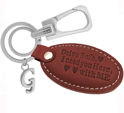 MGP FASHION High Quality Brown Leather Drive Safe Messages Alphabet G Locking Hook Keyring(Silver Brown) Key Chain