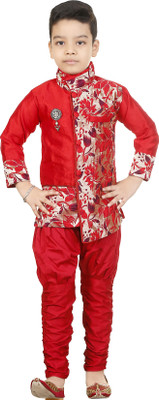 Style Stop Boys Festive & Party Sherwani and Churidar Set(Red Pack of 1)