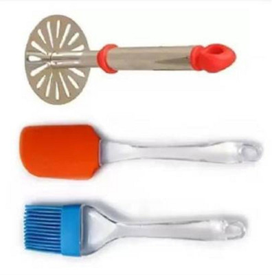 sbaprime Multicolor Silicon Cooking Brush & Spatula And Masher Combo Kitchen Tool Set(Brush, Spatula, Masher)