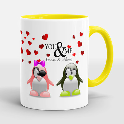 Sublikraft You & Me Forever & Always 3 Tone Inner Colour Printed Ceramic Coffee Mug(330 ml)