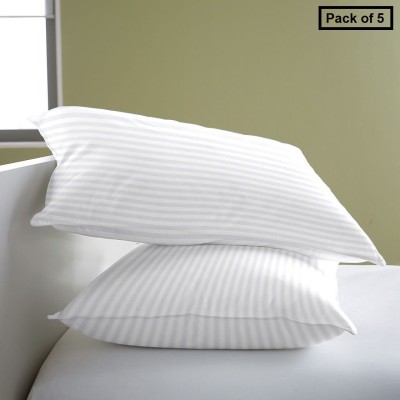 HFI Polyester Fibre Stripes Sleeping Pillow Pack of 5(White)