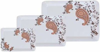 Gunatit Enterprise Home Serenity Serving Tray Set of 3 Pcs, Deep Designed with Fine Handel - Large, Medium, Small (Brown) Tray (3 Tray) Tray(Tray)