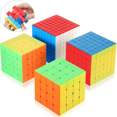 Authfort 4 Pieces Stickerless Speed Cube Set Magic 4x4 5x5 6x6 7x7 Stickerless Speed Cube Puzzles Toys Collection(4 Pieces)
