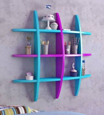 KHUSUBHDECOR wooden wall shelf (Blue Purple ) kd1827 Wooden Wall Shelf(Number of Shelves - 12, Blue, Purple)