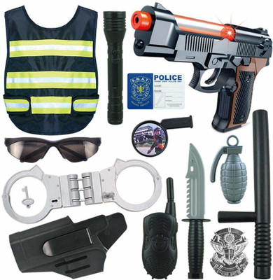 Capital O 13 Pieces Kids Police Role Play Toy Kit, Cop Costume with Reflective Vests, Simulation Toy Gun, Handcuffs and Military Accessories for Boys and Girls Brand: Vol