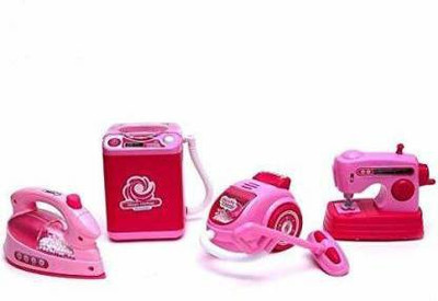 Pulsbery Battery Operated Set of 4 Pieces Household Home Appliances Kitchen Play Sets Toys for Girls with Realistic Sound|| Washing Machine , Sewing Machine, Vacuum Clean