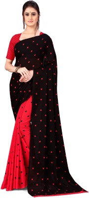 kashvi sarees Printed, Graphic Print, Polka Print Daily Wear Georgette Saree(Red, Black)