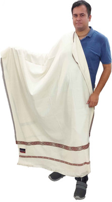 KAVIM Wool Solid, Embroidered Men Shawl(White)