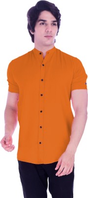 BASE 41 Men Solid Casual Orange Shirt