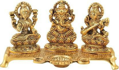 Jaipuri Craft Antique Laxmi Ganesh Saraswati idol Set Statue Decorative Showpiece  -  10 cm(Metal, Gold)