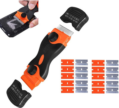 wroughton Double Edge Mini Razor Scraper Glue Remover with 10 Pcs Plastic and 10 Pcs Steel Razor Scrapper Blades for Removing Labels, Stickers, Decals from Glass and Windshields Snow Brush And Ice Scrapper(Ice Scrapper)