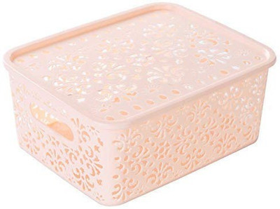 Nilzone Plastic Desktop Hollow Storage Basket Home Hollow Storage Drawers Fresh Spacer Layer Rack Plastic Clothes Toys Storage Container Storage Basket(Pack of 2)