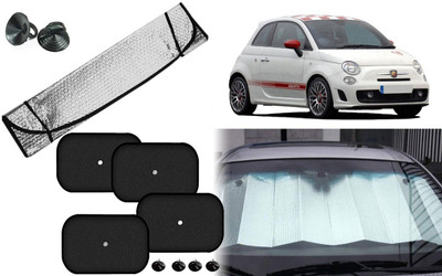 Auto Kite Dashboard, Rear Window, Side Window Sun Shade For Fiat 500 Abarth(Silver, Black)