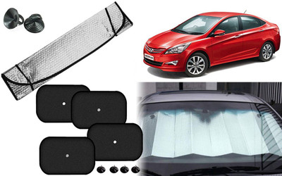 Auto Kite Dashboard, Rear Window, Side Window Sun Shade For Hyundai Fluidic Verna 4S(Silver, Black)