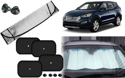 Auto Kite Dashboard, Rear Window, Side Window Sun Shade For Hyundai SantaFe(Silver, Black)