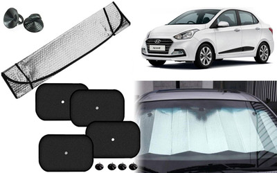 Auto Kite Dashboard, Rear Window, Side Window Sun Shade For Hyundai Xcent(Silver, Black)