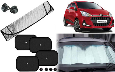 Auto Kite Dashboard, Rear Window, Side Window Sun Shade For Hyundai Grand i10(Silver, Black)