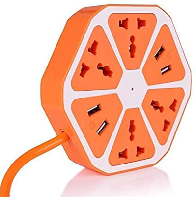Mobimint USB Hexagon Socket Extension board And Surge Protector 4 USB Port with 4  Socket Extension Boards(Orange, White, 2 m, With USB Port)